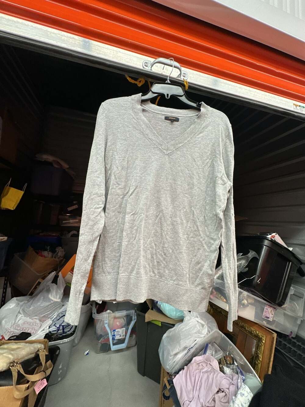 Quince V-Neck Long Sleeve Sweater Gray Size L